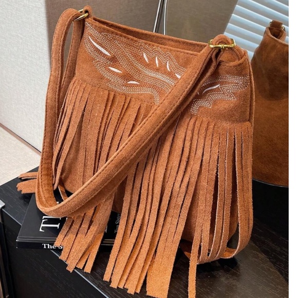 Boho Fringe Vegan Suede Hobo Shoulder Crossbody bag - Picture 3 of 12